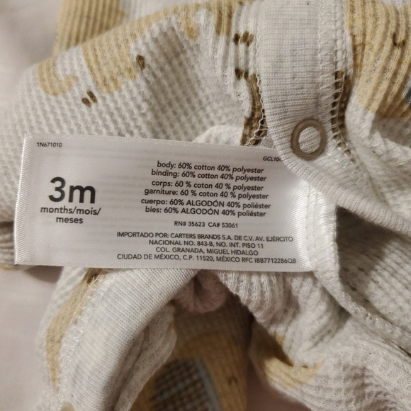 Carter's Baby Elephant Print One Piece - Cream and Brown Unisex - Picture 3 of 4